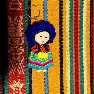 Dark blue crocheted miniature doll collectible keychain handmade turquoise new